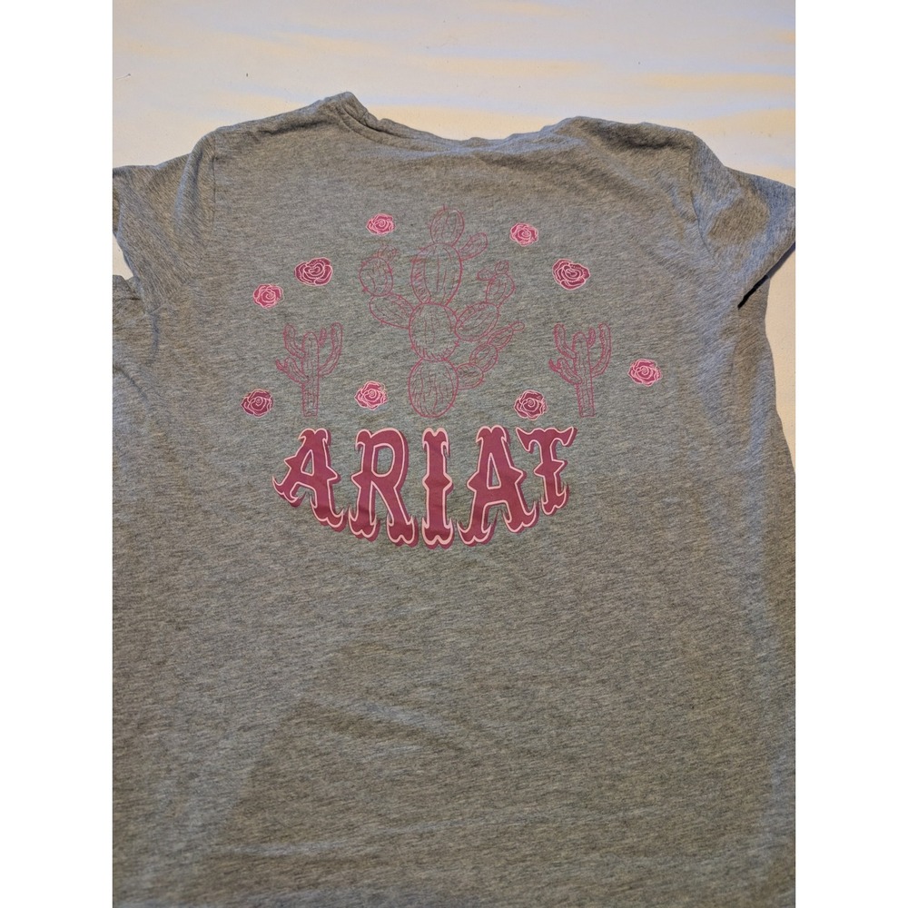 Ariat Girls Heather Gray Cactus Rose Graphic T-Shirt Size Large Western Tee - Picture 2 of 4